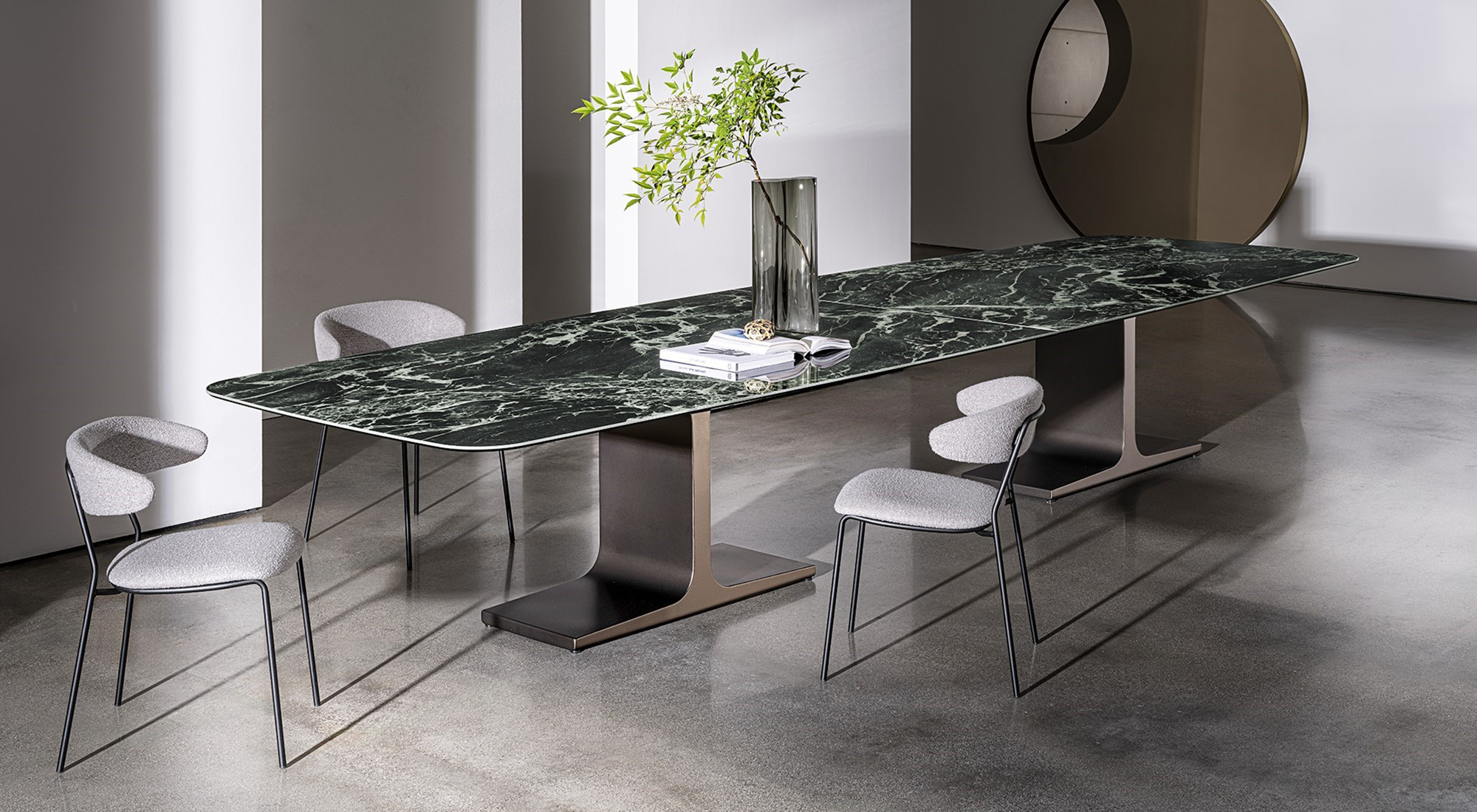 PALACE accent table with ceramic marble effect top